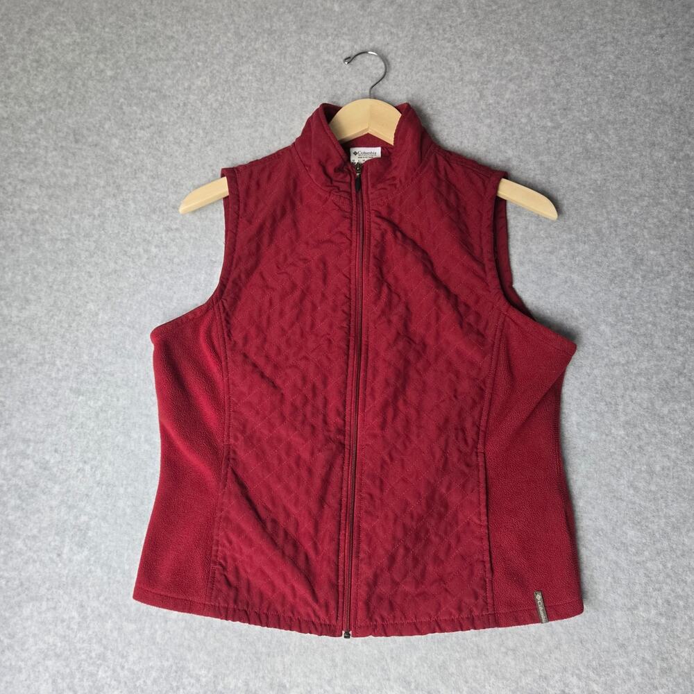 Columbia Women's Medium Red Quilted Full Zip Vest With Pockets Jacket AL1023
